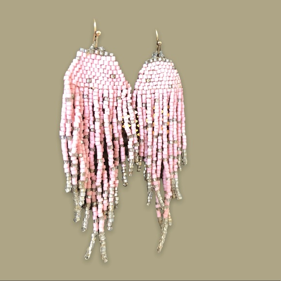 2/$25 🌸 Pink & Metallic Warm Silver Tone Beaded Boho Earrings - Picture 3 of 4